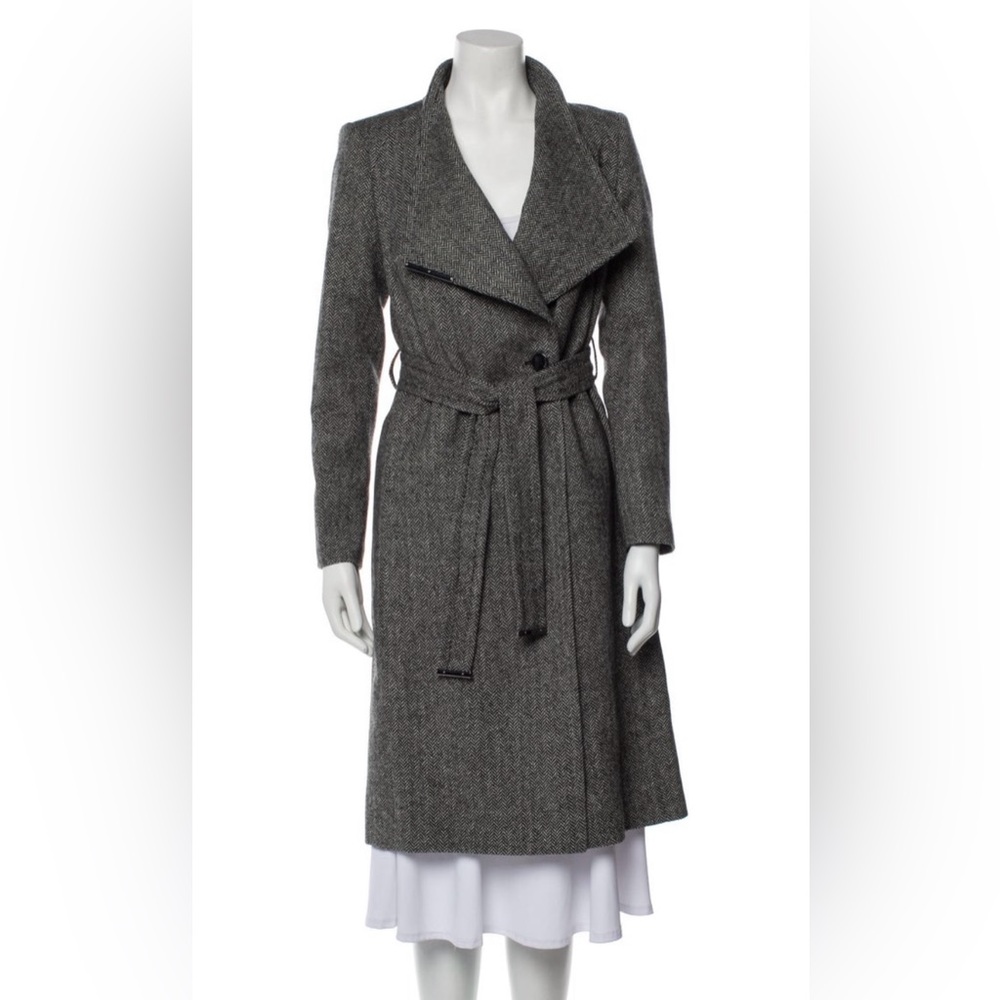 NWT ted baker wool wrap roseane coat herringbone gray sz 0